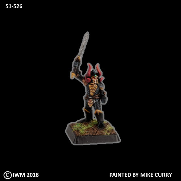 51-0526:  Chaos Knight with Sword Raised Overhead, Horned Helm