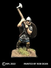 Load image into Gallery viewer, 52-1423:  Avalon Men-at-Arms Advancing with Greataxe on Shoulder, in Chainmail with Round Shield on Back
