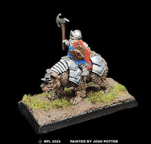 Load image into Gallery viewer, 50-0155/48-0601:  Dwarven Bear Rider, In Plate Armor [rider and mount]
