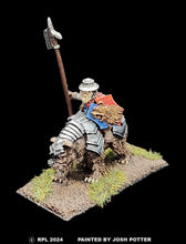 Load image into Gallery viewer, 50-0157/48-0601:  Dwarven Bear Rider, with Kettle Hat [rider and mount]
