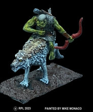 Load image into Gallery viewer, 51-9072-X:  Goblin Archer Cavalryman in Chainmail [rider and wolf]
