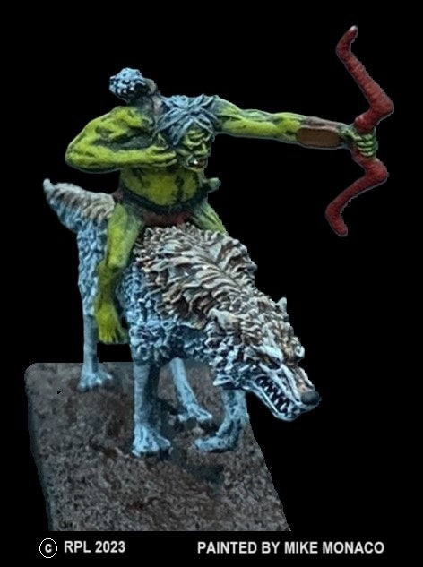 51-9073-X:  Goblin Archer Cavalryman, Unarmored [rider and wolf]