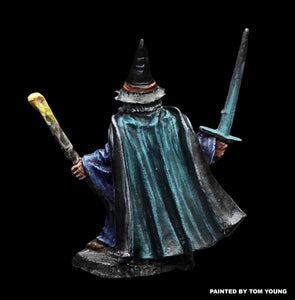 52-0506:  Wizard with Sword and Staff, Pointed Hat