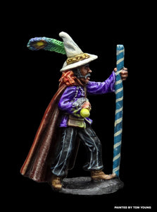 52-0509:  Wizard with Walking Staff and Feather on Hat