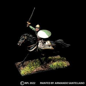 52-1178/48-0539:  Mounted Hero, Sword and Shield, Attacking [rider and mount]