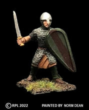 Load image into Gallery viewer, 52-1449:  Avalon Men-at-Arms with Sword at Side and Kite Shield, in Chainmail
