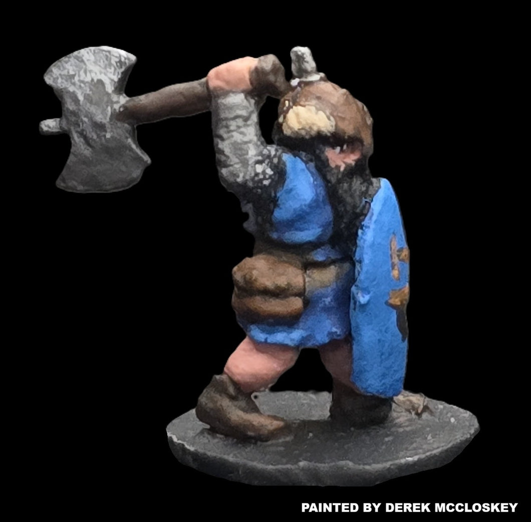 57-0103:  Dwarf with Axe Overhead and Shield, Advancing
