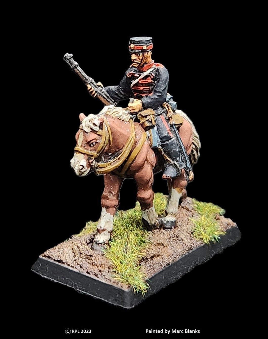 59-5031/48-0486:  Victorian Japanese Cavalryman with Rifle Lowered at Side [rider and mount]