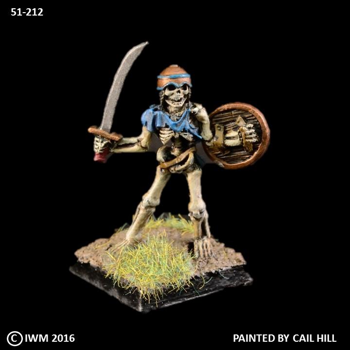 51-0212:  Armored Skeleton with Sword and Round Shield, Arms Outstretched