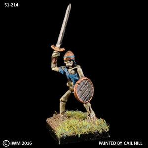 51-0214:  Armored Skeleton with Sword Overhead and Round Shield