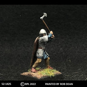 52-1425:  Avalon Men-at-Arms Swinging Great Axe, in Chainmail, with Kite Shield