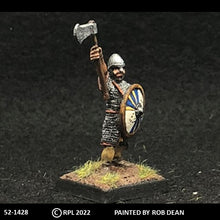Load image into Gallery viewer, 52-1428:  Avalon Men-at-Arms with Axe Raised and Round Shield, in Chainmail
