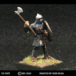 52-1429:  Avalon Men-at-Arms with Axe at Ready and Round Shield, in Chainmail