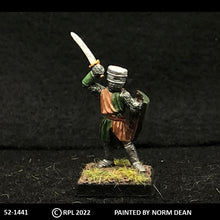 Load image into Gallery viewer, 52-1441:  Avalon Men-at-Arms with Sword Raised in Full Helm with Heater Shield Extended

