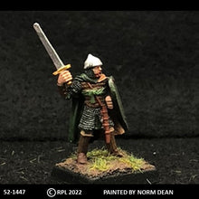 Load image into Gallery viewer, 52-1447:  Avalon Men-at-Arms with Sword Raised and Kite Shield, in Chainmail and Cape
